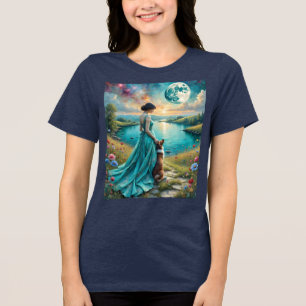 Woman in Gown and Collie Dog nature Landscape