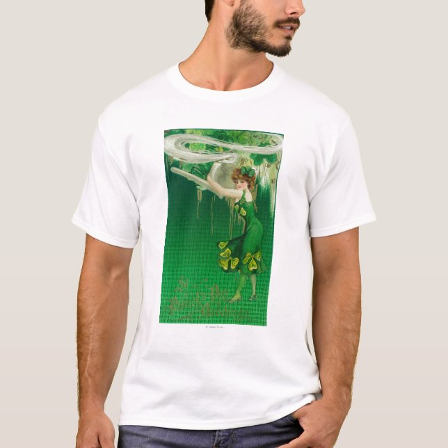 Woman in Green Holding a Pipe Scene T-Shirt (Front)