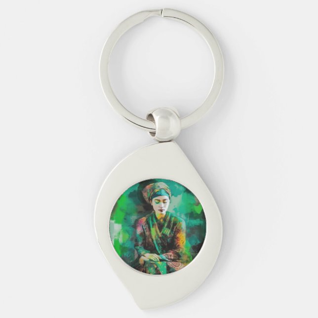 Woman in Green  Keychain (Front)