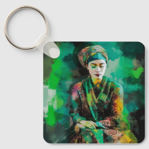 Woman in Green Keychain