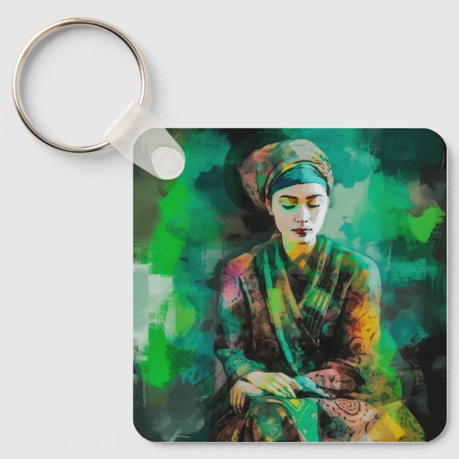 Woman in Green  Keychain (Front)