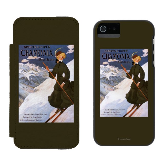 Woman in Green Skiing Poster Incipio iPhone Wallet Case (Side by Side)