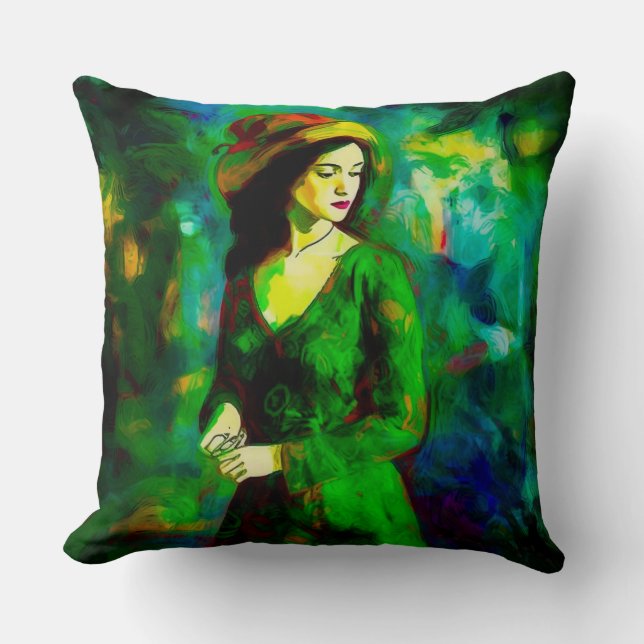 Woman in Hat Throw Pillow (Front)