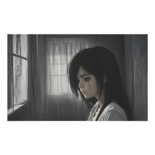 Woman in heavy depression art photo print