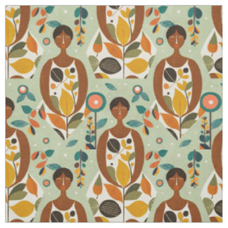 Woman in her garden fabric
