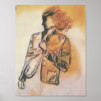 Woman in Jacket Print: Orange flares Poster