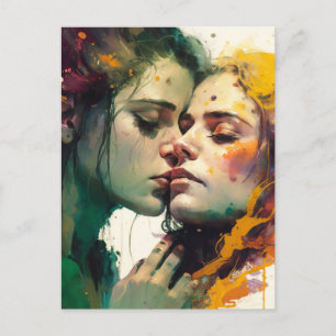 Woman in Love Colourful Mixed Media Painting Postcard