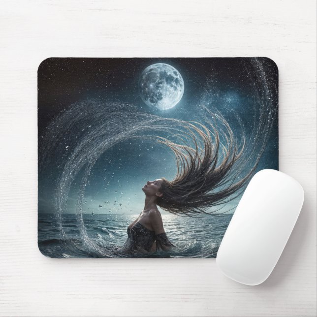 Woman In Ocean Moonlight Mouse Pad (With Mouse)