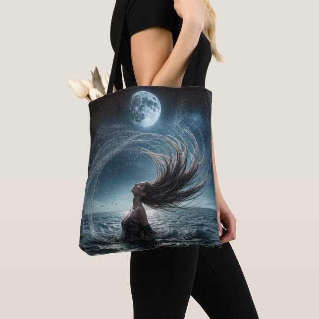 Woman In Ocean Moonlight Tote Bag (Close Up)