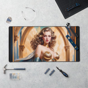 Woman In Opulent Gold Turquoise Attire by Xzendor7 Desk Mat