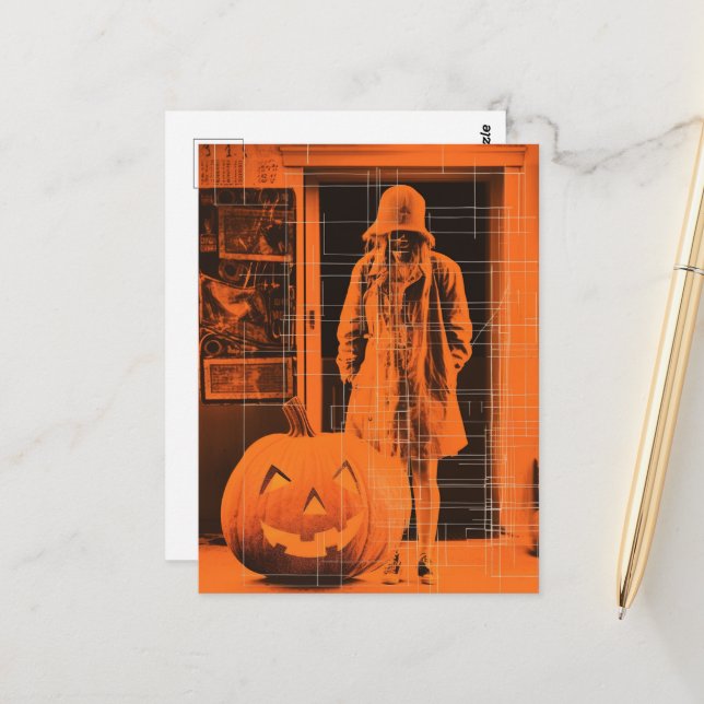 Woman in Orange Halloween Postcard (Front/Back In Situ)
