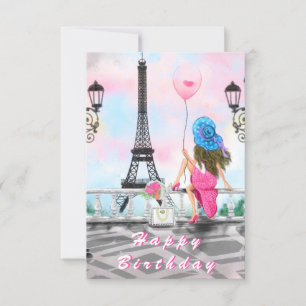 Woman In Paris Birthday Card Eiffel Tower