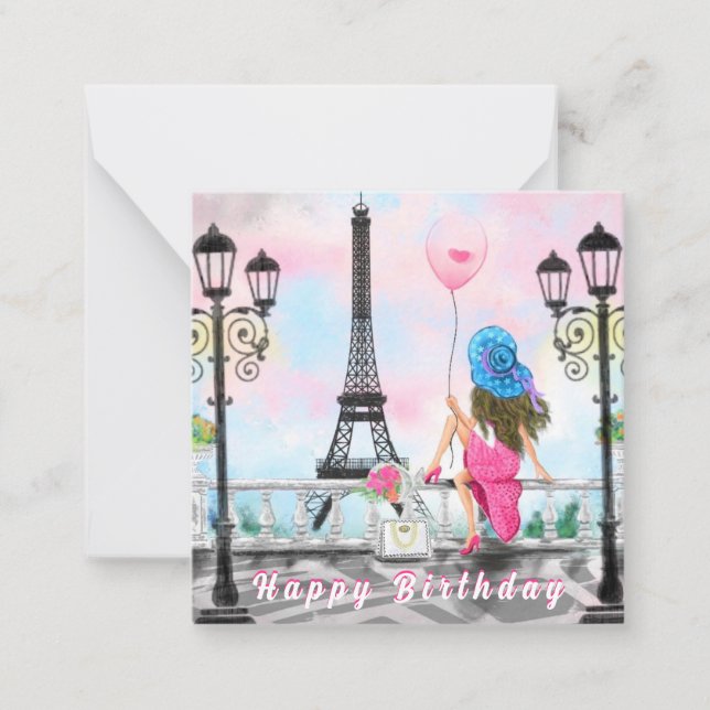 Woman In Paris Birthday Card with Eiffel Tower (Front)