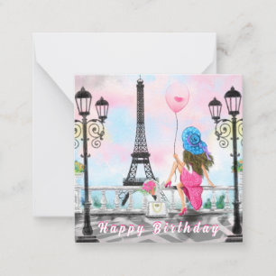 Woman In Paris Birthday Card with Eiffel Tower
