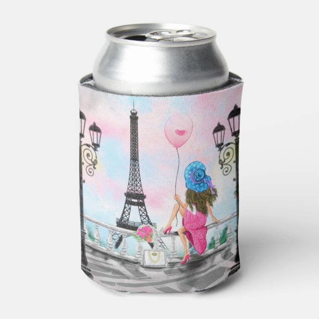 Woman In Paris Can Cooler Eiffel Tower (Can Front)