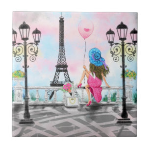 Woman In Paris Ceramic Tile Eiffel Tower