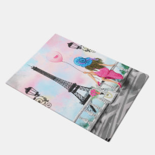 Woman In Paris Eiffel Tower Doormat