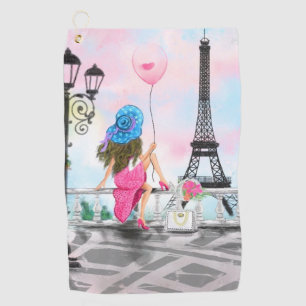 Woman In Paris Eiffel Tower Golf Towel Gift