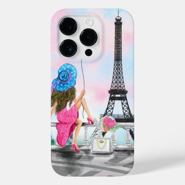 Woman In Paris Eiffel Tower Painting Modern Case-Mate iPhone Case (Back)
