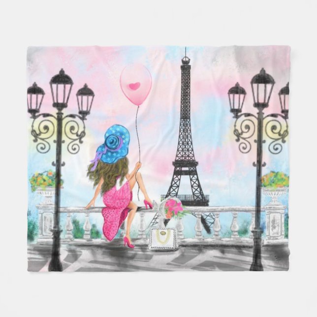 Woman In Paris Fleece Blanket with Eiffel Tower (Front (Horizontal))