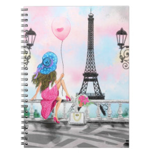 Woman In Paris Notebook with Eiffel Tower