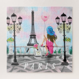 Woman In Paris Puzzle Gift with Eiffel Tower