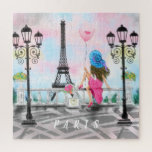 Woman In Paris Puzzle with Eiffel Tower<br><div class="desc">Puzzles with Pretty Woman and Pink Heart Balloon - I Love Paris - Eiffel Tower Romantic Drawing Puzzle - Choose / Add Your Unique Text / Font / Colour - Make Your Special Gift - Resize and move or remove and add elements - Image / text with customization tool !...</div>