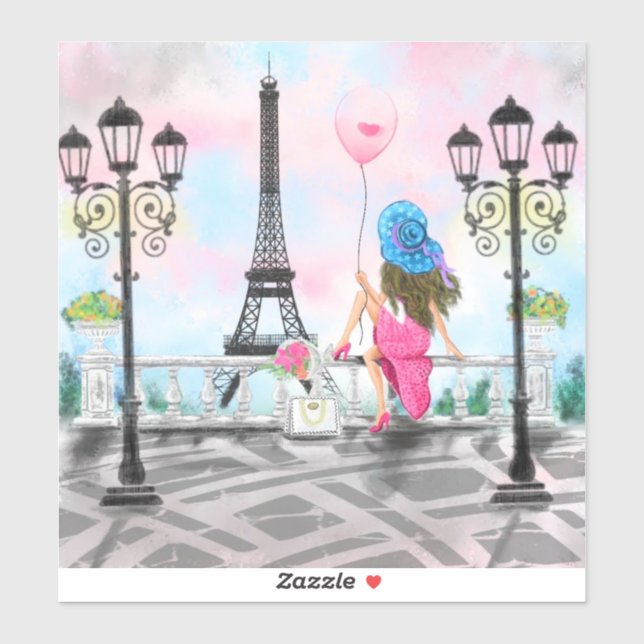 Woman In Paris Sticker Eiffel Tower (Sheet)