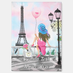 Woman In Partis Eiffel Tower Magnet Custom Text