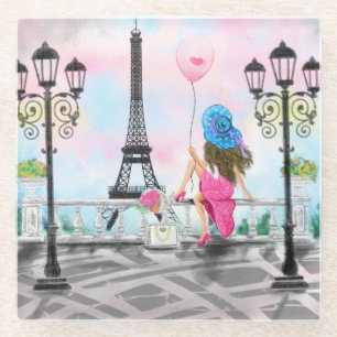 Woman In Partis Glass Coaster Eiffel Tower
