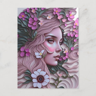 Woman in pastel flowers, Postcrossing Postcard
