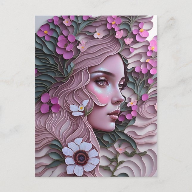 Woman in pastel flowers, Postcrossing Postcard (Front)