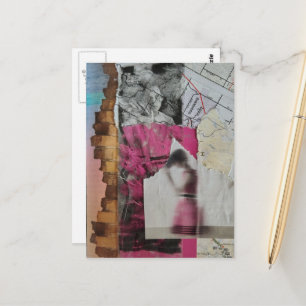 woman in pink abstract collage postcard