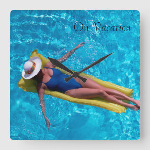 Woman in pool image for Square Wall Clock