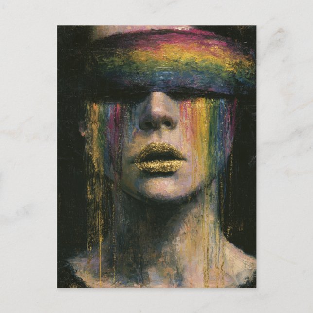 Woman in Rainbow Blindfold Postcard (Front)
