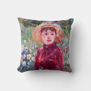 Woman in Red, Berthe Morisot Throw Pillow