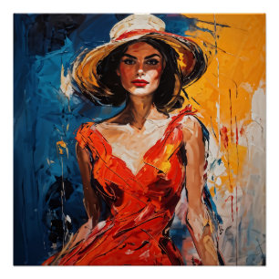 Woman in Red Cocktail Dress Poster