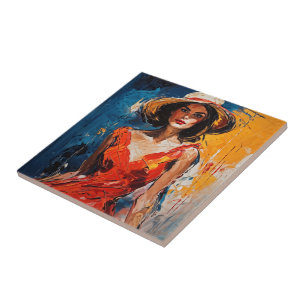 Woman in Red Cocktail Dress Tile