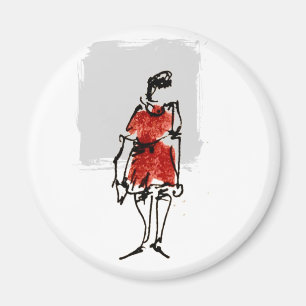 Woman in Red Dress Loose Ink Sketch Drawing Magnet