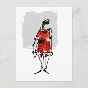 Woman in Red Dress Loose Ink Sketch Postcard