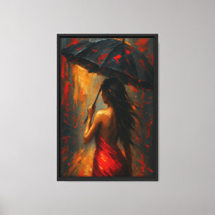 Woman in Red Dress Under Umbrella Abstract Canvas Print