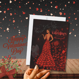 Woman in Red Dress Valentines Day Card