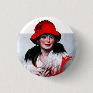 Woman in Red Hat 1 Inch Round Button
