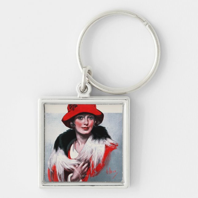 Woman in Red Hat Keychain (Front)