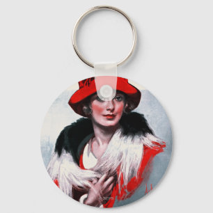 Woman in Red Hat Keychain