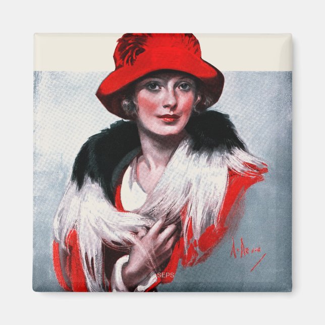 Woman in Red Hat Magnet (Front)