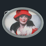 Woman in Red Hat Oval Belt Buckle<br><div class="desc">Artist:Neysa McMein | Woman in red hat and fur</div>