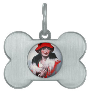 Woman in Red Hat Pet Name Tag
