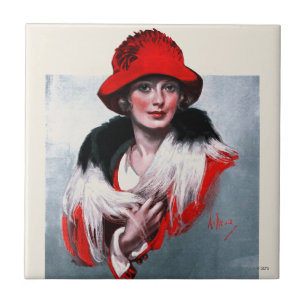 Woman in Red Hat Tile