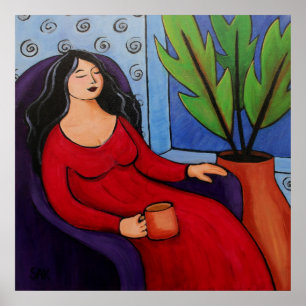 Woman in Red Relaxing Poster